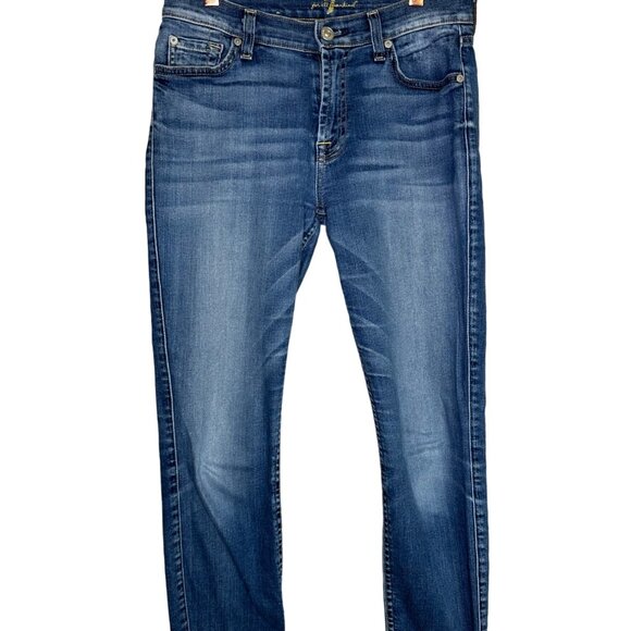 7 For All Mankind Raw Hem Ankle Skinny Jeans Size 27 Medium Wash Mid Rise - Picture 2 of 11